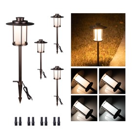 Varmtalys Low Voltage Landscape Path Light, Warm & Cool White Selectable Pathway Lights Wired, 12v Walkway Lamp IP65 Waterproof, LED Oil-Rubbed-Bronze Aluminum 150LM for Outside Patio Yard (4 Pack)
