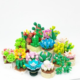 Minizfigs Botanical Building Kit for Adults – Succulent Plant Decor Model, DIY Faux Plants, Creative Home Office, Gift, Toy Set for Kids Age 3+ (1 Random Set)