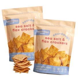 Unbothered Foods Sea Salt & Flax Sourdough Crackers - Gut-Friendly & Easy to Digest, Non-GMO, No Added Sugar, Nut-Free, Perfect for Cheese & Snacks, 100% Naturally Fermented (2 pack)