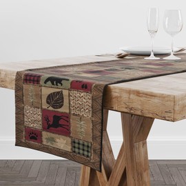 Rustic Moose Deer Bear Table Runner Retro Cabin Bear Country Style Rustic Kitchen Dinner Runner for Indoor Home Living Room Party Dining Table Decoration 13"x36"