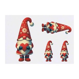 4 x 'Gonk Father Christmas' Temporary Tattoos - Water Resistant, Skin-Safe, Non-Toxic Transfers, Mixed Sizes (TO00079814)