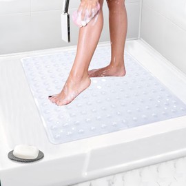 Shower Mat Non Slip Bathroom Accessory, Strong Rubber Bath Mat Anti Mould Shower Mats for Inside Shower with Drain Hole Bathtub Mat for Shower or Tub (Sky Blue, 53 x 53 cm)