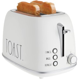 Rae Dunn Retro Rounded Bread Toaster, 2 Slice Stainless Steel Toaster with Removable Crumb Tray, Wide Slot with 6 Browning Levels, Bagel, Defrost and Cancel Options, Cream