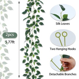 Wenhuidr 2 Strands Fake Scindaps Vines 70" Bendable Silk Garland Greenery Artificial Vines Decor for Bedroom Faux Hanging Vine Decor for Home Wall Party Room Wedding Jungle Theme Decoration