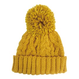 Basic Quench Heavy Cable Watch Pom Pom Knit Hat, Cable Watch, Warm Acrylic Material, Firm, Thick and Durable, Original Hat, Women's, One Size Fits Most, yellow (mustard)