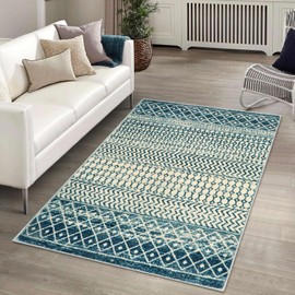 Nailttos Blue Boho Area Rug, 3x5 Distressed Washable Kitchen Rugs Non Slip, Soft Low-Plie Indoor Doormat Accent Throw Rugs Carpet for Bedside Kitchen Nursery Living Room Dorm Decor