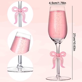 FYSUIMU Pink Bow Champagne Glasses Set of 2 Toasting Champagne Flutes Clear Glass Cocktail Wine Cups for Home Bar Wedding Bridal Shower Bachelorette Party