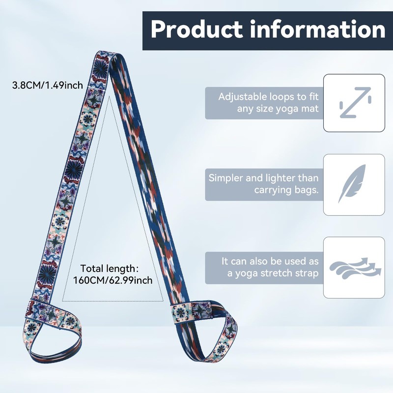 Jeffdad 2Pcs Yoga Mat Carrying Strap, Adjustable Yoga Mat Strap