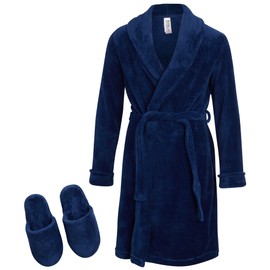 Too Cool 2 Sleep Boys' Bathrobe - 2 Piece Super Soft Fuzzy Plush Fleece Hooded Robe and Slippers - Sleep Robe for Boys (7-16), Size 14-16, Blue