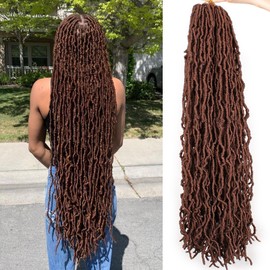 Samtress 7 Packungen unordentliche Kunstlocken, Häkelzöpfe, 76,2 cm, vorgeschlungene Kunstlocken, Häkelzöpfe, synthetisch, lang, braun, Göttin, Locs, Häkelhaar, weich, gelockt, Kunsthaar, für Damen,