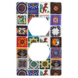 Duplex Receptacle Outlet Covers, Talavera Mexican Tiles 1-Gang Single Duplex Wall Plate Standard Size, Decorative Switchplate Covers Electrical Faceplate, Polycarbonate Thermoplastic