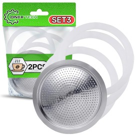 3 Pieces Rubber Gasket with Coffee Filter for 2 Cup is Suitable for Bialetti Moka Italian Coffee Makers - Warranty 5 Years - Onix TECH