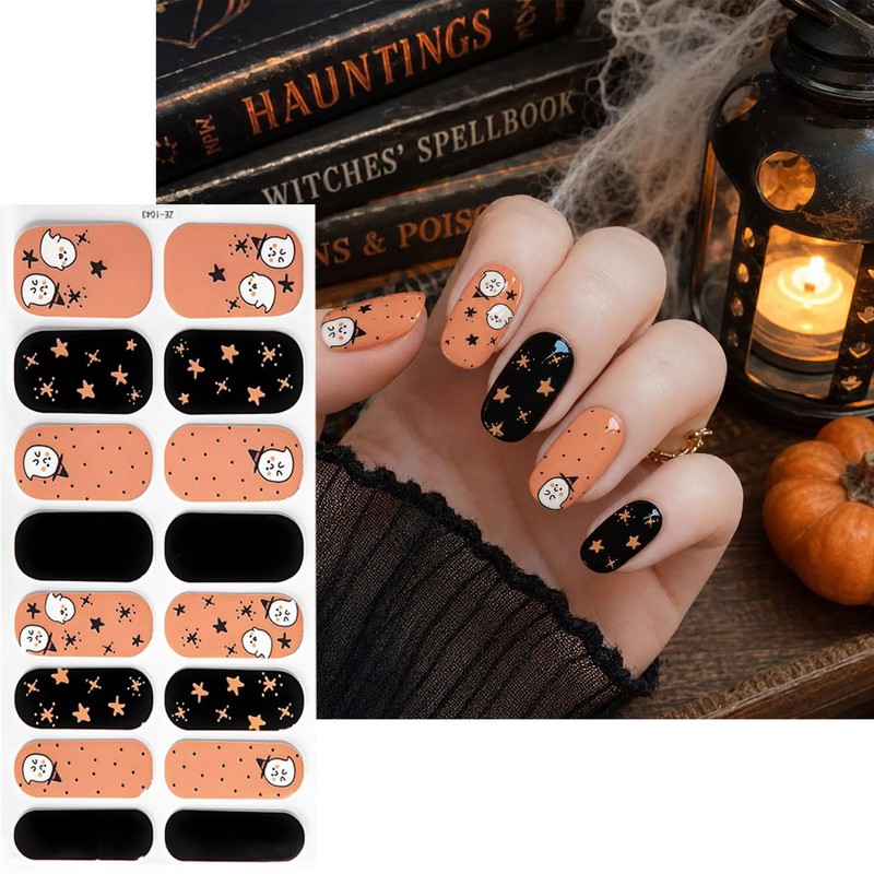 4 Sheets Halloween Full Nail Wraps Stickers for Women Halloween