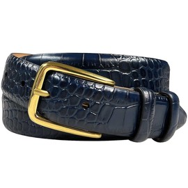 Andrea Women's Dress Belt Solid Brass Buckle (Gold) Italian Calfskin Genuine Leather Dress Belt 1-1/8"(30mm) Wide (Alligator Navy, 36)