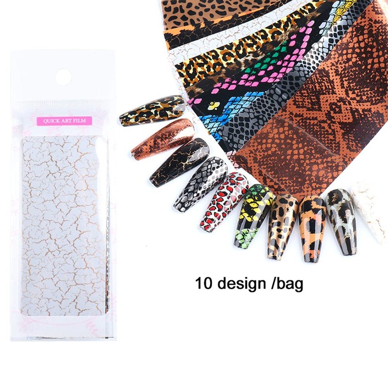 KZBTRBT Leopard Nail Foils, 10pcs Holographic Animal Design Stickers, Acrylic