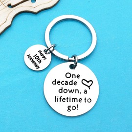 Xiahuyu 10th Wedding Anniversary Keychain Gift for Husband Wife 10 Year Anniversary Present for Him Her Christmas Birthday Valentines Day Gifts
