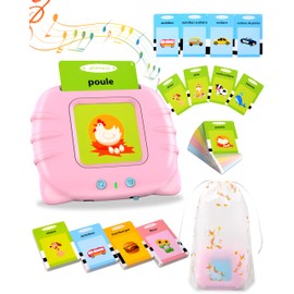 XTACO French Flash Cards for Kids,Talking Flash Cards for Toddlers Aged 2-6, Beginning ABC/Numbers/Colors/Shapes, 112 Cards with 224 Sight Words for Toddlers Birthday Gifts Pink