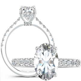 fixestar 3.46 Carat Moissanite Rings, Oval Crused Ice Cut DF Color VVS Clarity Moissanite Wedding Rings, Sterling Silver with 18K White Gold Plated Solitaire Engagement Ring (8.5)