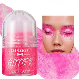 Glitter Gel Roll On for Hair, Face and Body Glitter Mermaid Festival Glitter Make-Up Rave 25 ml Pink
