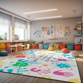 Colorful Handprints Kids Rug, Non-Slip Rugs for Babies and Infants, Large Area Rugs for Classroom, Play Rug for Kids Bedrooms Playroom, Ultra Soft Carpet Play for Nursery Washable 59 X 78.7 inch