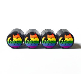 AutoValveCaps Cute Rainbow Cat Kitten Tire Valve Stem Caps - Set of Four - Fits on all Autos