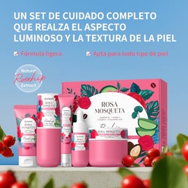 Set Facial Rosa Mosqueta 8 Piezas con Limpiador, Tónico, Sérum y Crema, Kit de Cuidado de la Piel con Accesorios y Caja de Regalo para Mujer
