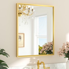 TETOTE Gold Bathroom Mirror 24" x 30" Brushed Gold Brass Rectangle Beveled Framed Bathroom Vanity Mirror for Over Sink, Tempered Glass, Shatterproof, Modern Farmhouse Bedroom, Entryway, Living Room