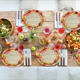 50pcs Fall Party Oval Plates Thanksgiving Autumn 10" x 12" Disposable Paper Plates Thanksgiving Maple Wood Grain Party Decorations Favors for Fall Theme Party Harvest Holiday Party Supplies