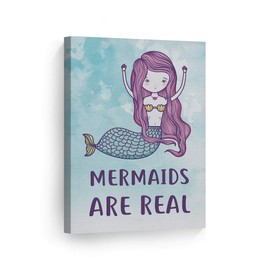 Smile Art Design Mermaids are Real Quote Wall Decor Watercolor Paint Mermaid Decor Canvas Print Kids Room Decor Wall Art Baby Room Decor Nursery Decor Ready to Hang Made in The USA- 12x8