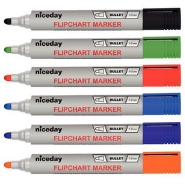 niceday Flipchart Markers Bullet - 1 Black 1 Blue 1 Red 1 Green 1 Orange 1 Purple