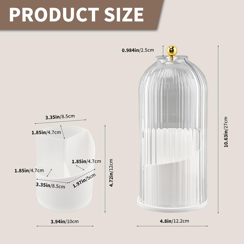 Rotating Toothbrush Holder with Sliding Dustproof Cover, 3-Slot Countertop Bathroom