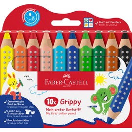 Faber-Castell Grippy 110624 Colouring Pencils Set, 10 Colouring Pencils for Toddlers from 2 Years, 3-in-1 Pens Set
