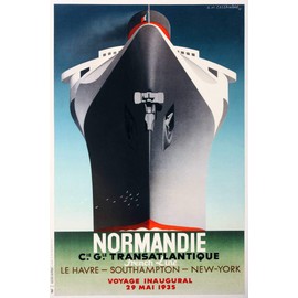 Historic Pictoric Boat Normandie Compagnie Generale Transatlantique Opening Trip Cassandre 1935-16in x 24in Vintage French Poster Print