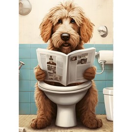 QINRUBB DIY Puppy Reading Newspaper Diamond Painting Kits, Full Drill Diamond Art Kit for Adults Beginners, 5D Toilet Painting by Numbers Cross Stitch DIY Craft Kits for Home Wall Decor 12x16 inch