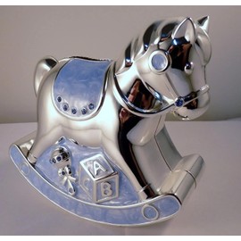 The Leonardo Collection Blue Rocking Horse Money Box - Silver Plated