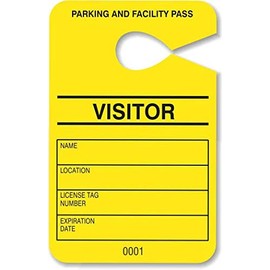 HViz Neon Yellow Parking Permit - Visitor Pass - Numbered Facility Pass - Car Park Management - 100 Units - Disclaimer on Back - 10pt/250gms Card Stock - Large 3.5 x 5.5 in.