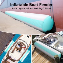 FBSPORT Inflatable Boat Fender Boat Bumper, 10ft Inflatable Boat Bumper for Docking with 600W Electric Pump, PVC Dock Fender for Pontoon Boat, Bass Boat, Inflatable Fender Boat Accessories