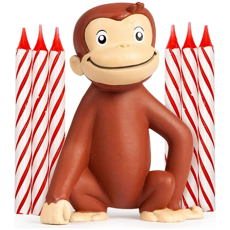 Curious George Cake Topper with 6 Candles - Premium Quality