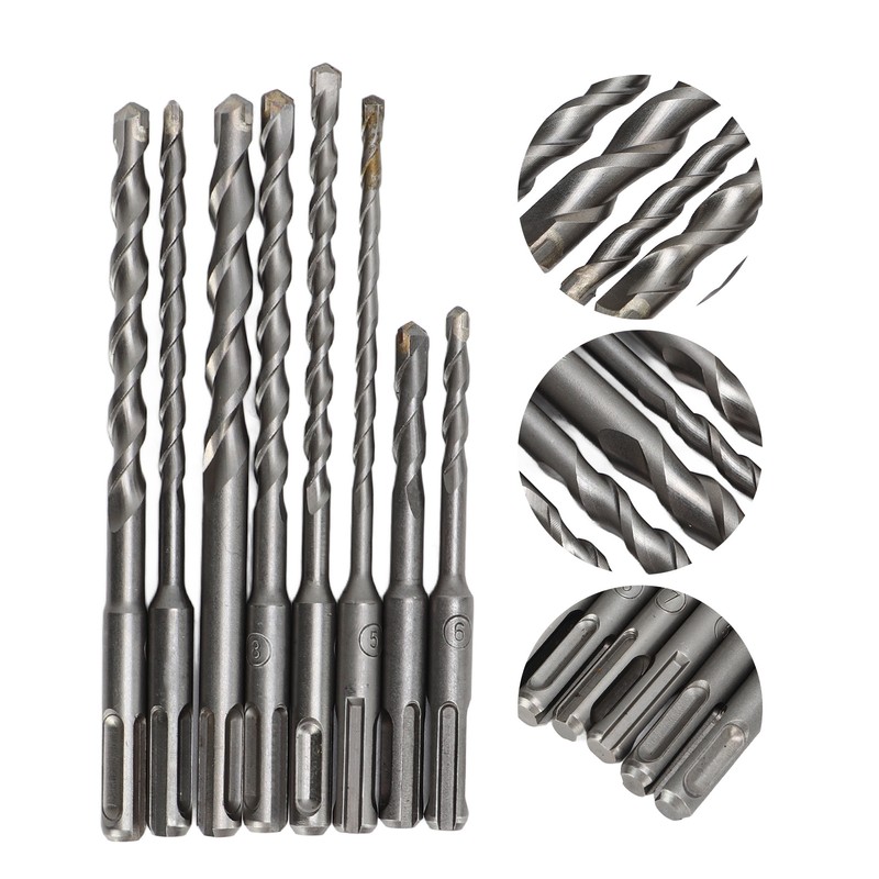 8Pcs Hammer Drill Bit Carbide Tip 2 Flute Drilling Tool