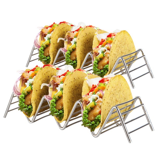 Stainless Steel Taco Holder: 2 Taco Stands for Serving Soft and Hard Food Truck Style Tacos - Suitable for Grill & Oven - Dishwasher Safe Taco Holder - Ideal for Children and Parties