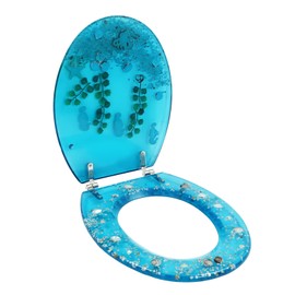 SNKOURIN Round Toilet Seat, Transparent Resin Toilet Seat with Stainless Steel Strong Hinges, Heavy Duty Toilet Cover Quiet-Close Seat, U/V Shell Ocean Collection Home Bathroom Decor Clear