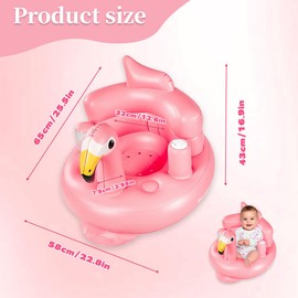Shyllin Portable Inflatable Baby Seat with Built-in Air Pump, Portable Sofa Baby, Foldable Baby Chair for Children Aged 5-36 Months, Back and Neck Support, for Going Out (Flamingo)
