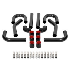 KUAFU 2.5 Inch 8PCS Universal Aluminum Intercooler Piping U-Pipe Kit & Stainless Steel T-Bolt Clamps & Coupler DIY Kit Black