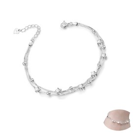 Yingjie Silver Heart Bracelet Sterling,Bracelets for Womens,Silver Bracelet for Women,Layered Charm Bracelets for Women,Sterling Adjustable Friendship Link Bracelet Layered Bracelets for Womens Girls