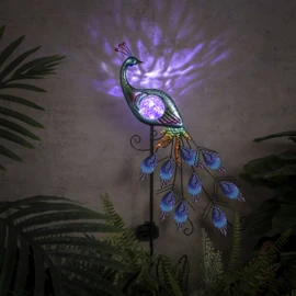TERESA'S Collections Yard Decorations Outdoor for Garden Decor, Peacock Solar Outdoor Lights, 35.4'' Metal Lawn Ornaments for Outside with Crackle Glass Ball, Decorative Stake Gifts for Mom