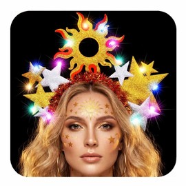 BARTOSI Light Up Star Headband LED Sun Goddess Headpiece Festival Costume Hair Accessories for Women