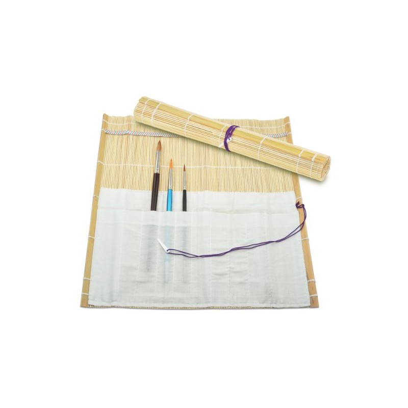 Bambus-Pinseltasche Rolltasche Maltasche | mit 10 Fächern | 33 x