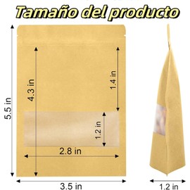 100 Piezas Bolsas de Papel Kraft de Bolsas Pouch con Ventana Cierre Hermético de Cremallera Bolsas Resellables para Dulces Accesorios, Aperitivos, Joyería y Más, 9x14cm (Amarillo)