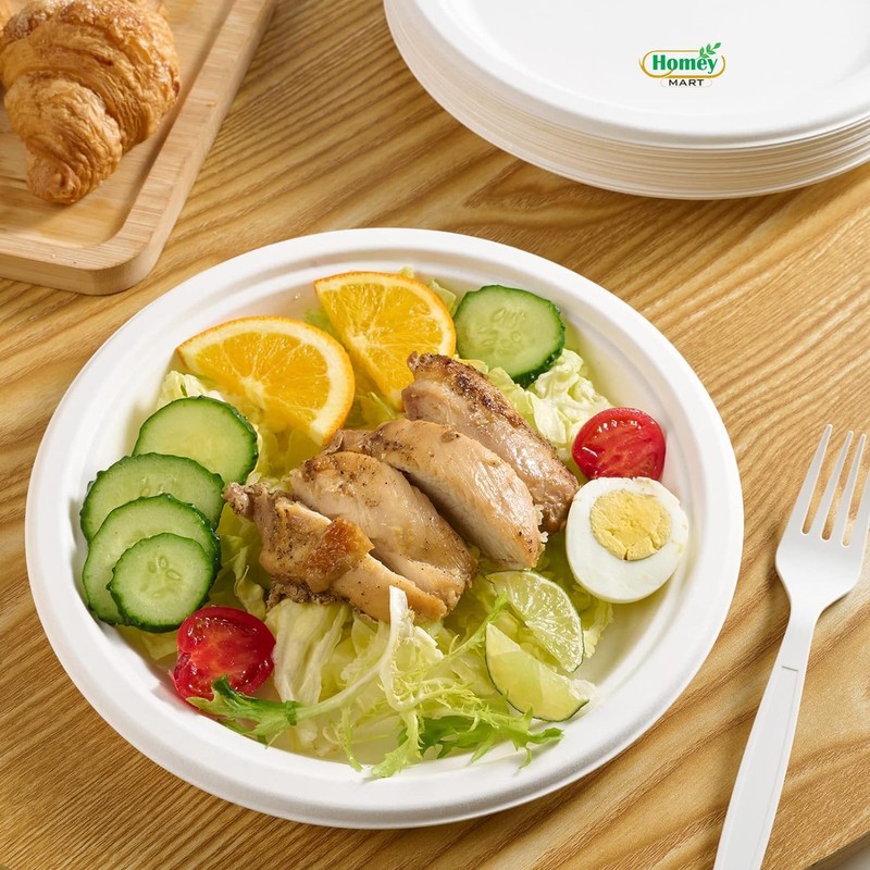 Disposable Paper Plates Extra Strength White Super Rigid Bagasse Plates