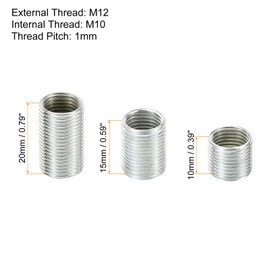 PATIKIL 1 Set M12-M10 Screw Adapter Sleeve Reducing Nuts 10/15/20mm Threaded Tube Coupler Connector Pipe Fitting